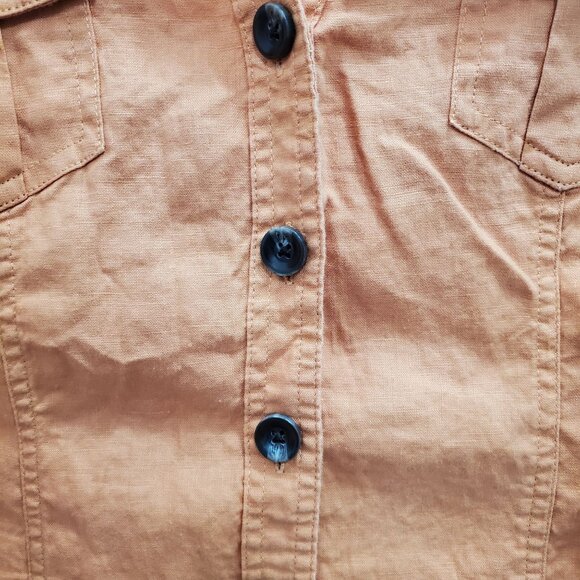 KIM Kim Rogers Women's Orange 100% Linen Roll Tab Button Up Safari Shirt Sz L - Picture 2 of 9